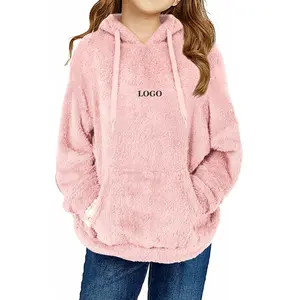 Оптовая продажа, пуловер с капюшоном и карманом кенгуру для детей, для девочек/низкая цена, с логотипом на заказ, Детская толстовка большого размера для девочек