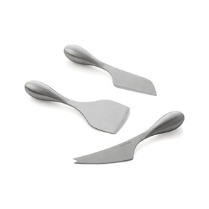 Juego de Cuchillos para Queso de Lujo Hechos a Mano, de Acero Inoxidable con Acabado Espejo y Material de Bambú, 3 Utensilios de Corte - Product Image 1