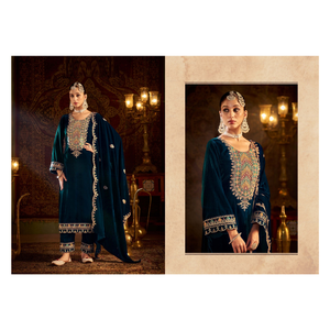 Impresionante Salwar Kameez de terciopelo para mujer con exquisito trabajo de secuencia de bordado perfecto para fiestas festivas y ocasiones especiales - Product Image 1