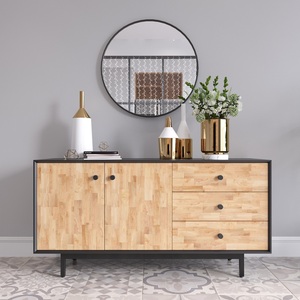 Armoire de présentation minimaliste en bois d'hévéa pour salon 140x35x68cm Meuble de maison KTB68061 - Product Image 1