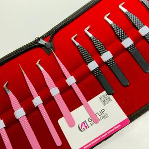 High Quality Pink & Black Powder Coating 90 Degree <b>Boot</b> Volume Silver Tip Straight & Russian Volume Eyelash Extension Tweezers - Product Image 6