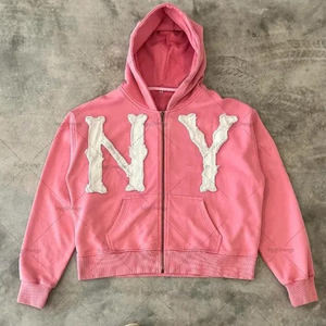 Nouveau pull à capuche en jean vieilli avec conception personnalisée pour hommes pull zippé avec imprimé brodé hiver 100% coton doublé polaire - Product Image 5