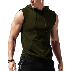Débardeur de gymnastique sans manches 100% coton pour hommes, avec logo personnalisé, vêtements de fitness et d'athlétisme d'hiver, vêtements à capuche, respirant, entraînement décontracté, course à pied - Product Image 5