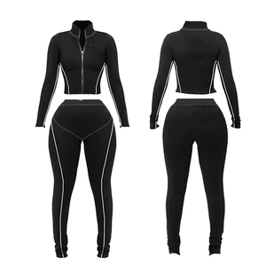 ชุดออกกำลังกายผ้าฟลีซ2ชิ้นสำหรับผู้หญิงชุดออกกำลังกายผ้าสกินนี่แบบทันสมัยเสื้อครอปเอวลอยแบบรูดซิปสำหรับผู้หญิงขายส่ง - Product Image 6