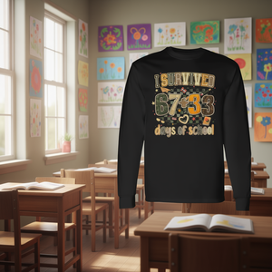 Maglietta a Maniche Lunghe con Motivo Mimetico '67 33 100 Giorni di Scuola' - T-Shirt Promozionale con Stampa Matematica - Product Image 3