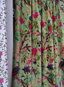 Cortinas Vintage de algodón terciopelo hechas a mano de lujo con estampado de pájaro verde, decoración moderna para la habitación del hogar, colgante de ventana de fábrica de bajo costo - Product Image 2