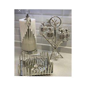 Ensemble de 3 accessoires de cuisine en laiton argenté japonais en forme de zigzag en porcelaine de 100 ml, 8 pièces, porte-épices, porte-serviettes carré, porte-serviettes - Product Image 1