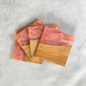 Posavasos cuadrados de madera y resina rosa | epoxidharz untersetzer | Hecho a mano - Product Image 1