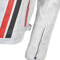 Chaqueta de Cuero Vacuno Genuino de Alta Calidad para Hombre, Impermeable, Cortavientos, Transpirable, con Cuello en V, Rayas en las Mangas Delanteras, Estilo Motociclista