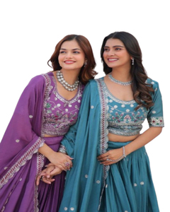 Vêtements ethniques traditionnels indiens Georgette rose Lehenga Choli Dupatta avec broderie de séquence d'impression numérique pour les occasions de fête - Product Image 1