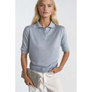 Polo à col boutonné à manches courtes en tricot - Bleu - Bleu - Product Image 1