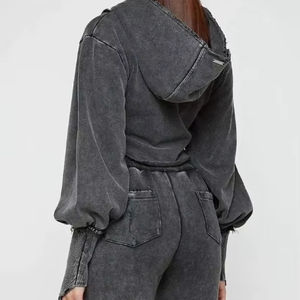 Ensemble de survêtement personnalisé pour femme, lavage à l'acide, broderie, sweat-shirt et pantalon de survêtement, 100% coton, respirant - Product Image 6