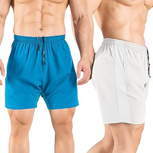 Pantalones cortos de hombre con logotipo personalizado OEM, pantalones cortos transpirables informales de verano para correr, cintura media alta, secado rápido con bolsillos con cremallera, paquete de 2 - Product Image 4