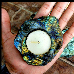 Natural Gemstone Candle Holder | Tiger Eye Rose Quartz Labradorite Crystal Polished Stone | <b>Tealight</b> Holder Healing Energy Decor - Product Image 1