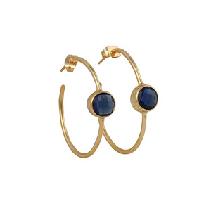 Boucles d'oreilles créoles plaquées or en pierre iolite naturelle boucles d'oreilles pierres précieuses bleues bijoux bijoux de fête pour la Saint-Valentin soirée - Product Image 1