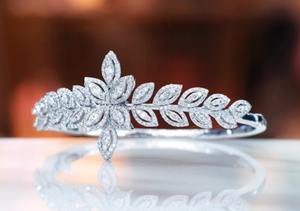 Bracelet jonc fleur en or blanc avec diamants charme floral tennis de luxe femmes hommes manchette filles mariage Bracelet cadeau pour elle - Product Image 4