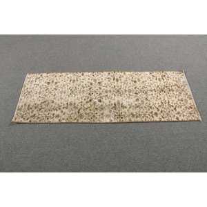 1.7x4.8 ft Small Turkish Rug Vintage Patchwork Design Eco Friendly <b>Brown</b> White <b>Wool</b> Rug with Latex Backing - Product Image 3