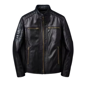 2025 OEM Service Chaqueta de cuero negro para hombre con cuello alto Chaqueta de producto de lona de manga completa para hombre - Product Image 5