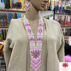 Designer <b>Pink</b> Color Beaded <b>Necklaces</b> With Lotus Pattern Design <b>Necklaces</b> for Wedding Party, Hldi, Mehnedi Wear <b>Necklaces</b> - Product Image 1
