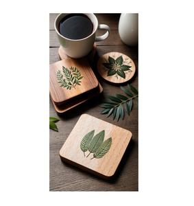 Traditional Wooden Coaster Set of 4 Pieces for Drink <b>Felt</b> Wood Coasters Set Export Quality Made In India - Product Image 2