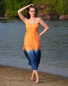 ชุดเดรสแขนยาวคอเหลี่ยมสำหรับผู้หญิงชุดเดรสแบบผูกย้อมสีมาใหม่สำหรับฤดูร้อน - Product Image 1