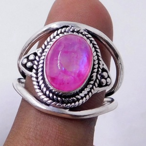 Anillo de ajuste de bisel hecho a mano de Plata de Ley 925, piedra lunar Rosa Natural, piedra preciosa de corte ovalado, estilo clásico para boda de compromiso - Product Image 3