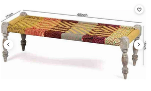 Handcrafted Wooden Cotton Rope Woven Khat Bed Handmade Furniture for Living Room Wooden Charpai Khat for Sitting - Set of 3 - Product Image 2