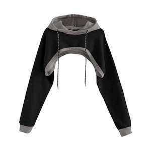 À la mode Streetwear femmes Crop goutte épaule à capuche surdimensionné pull Logo personnalisé sweat-shirt usine en gros - Product Image 6