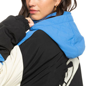 Veste coupe-vent oversize à blocs de couleur avec panneaux bleu, noir et blanc, tissu en nylon léger, style sweat à capuche demi-zip - Product Image 4