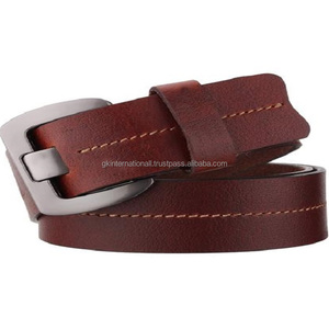 Ceinture décontractée à la mode en cuir véritable lisse de qualité supérieure pour hommes avec coutures contrastées et boucle chromée robuste de luxe - Product Image 4