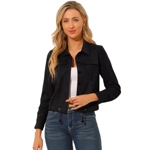 <b>WOMEN'S</b> FAUX LEATHER <b>JACKET</b> <b>SUEDE</b> SPREAD COLLAR BUTTON UP FAUX <b>JACKET</b> <b>WOMEN</b> <b>JACKETS</b> - Product Image 2