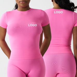 SK0712, Camiseta de cuello redondo sin costuras para mujer, camiseta de compresión de Fitness de manga corta para deportes, correr y Fitness - Product Image 6