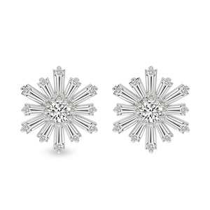 Boucles d'oreilles clous en diamant de laboratoire Radiant Flower 2 carats (2 ct) couleur F-G pureté VS 26 diamants or massif 14K éclat champ doré - Product Image 1