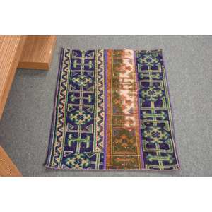 Alfombra de lana verde azul tradicional 2,1 X 2.7ft turco clásico área grande rectángulo pasillo Patchwork tejido látex respaldo habitación alfombra - Product Image 1