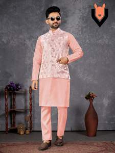 Vêtements occasionnels en soie avec Jacquard Work Kurta Pajama Fabricant et fournisseur de l'Inde au taux le plus bas - Product Image 3