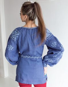 เดรสลำลองเอว6XL ธรรมชาติเสื้อทูนิคพิมพ์ลายดิจิตัลทันสมัยแขนยาวสีฟ้าท้องฟ้ามีสไตล์สำหรับฤดูร้อน2024 - Product Image 4