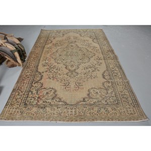 Antiguo Beige marrón 5,6X9,3 pies de lana Vintage alfombra turca Patchwork tejido plano para adolescentes Decoración Para sala de estar con respaldo de látex - Product Image 1