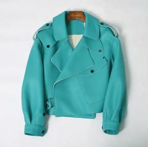 Nuevo otoño nueva decoración de cremallera para mujer imitación de cuero estilo motocicleta cuello chaqueta de manga larga abrigo de cuero - Product Image 1