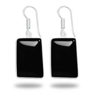 Boucles d'oreilles pendantes pour femme en onyx noir naturel, pierre de naissance de décembre, bijoux faits main en laiton plaqué argent, cadeau de Noël - Product Image 2