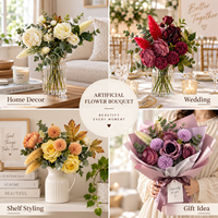 Buket Bunga Mawar Peony Buatan Tangan Campuran Grosir, Bunga Sutra Vintage Dengan Daun Eucalyptus Untuk Dekorasi Rumah & Pernikahan