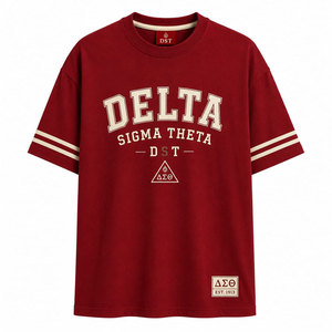 Camiseta Roja de Manga Corta Delta Sigma Theta DST 1913 para Hombre, Informal, Cuello Redondo, Jersey de Algodón, Ribete en Contraste, Estampado de Letras - Product Image 2