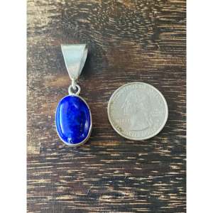 Pendentif en argent sterling lapis lazuli fait main par les Navajo, forme goutte d'eau géométrique, serti de zircon, plaqué rhodium, or rose 14 carats - Product Image 3