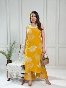 Kurti sin Mangas con Cordones en Línea A de Rayón con Detalles Elegantes, Atuendo Cómodo para Uso Diario en Casa - Product Image 4