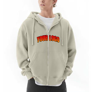 Sudadera con capucha y cremallera en blanco para hombre de alta calidad, forro polar de algodón pesado de gran tamaño, ropa de calle de 520Gsm, sudadera con logotipo impreso personalizado para hombre - Product Image 1