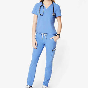 เสื้อสครับแขนสั้นแบบยูนิเซ็กซ์ คอวี สำหรับแพทย์ พยาบาล ชุดยูนิฟอร์มโรงพยาบาล รับผลิตแบรนด์ส่วนตัว ชุดสครับสำหรับบุคลากรทางการแพทย์ - Product Image 3