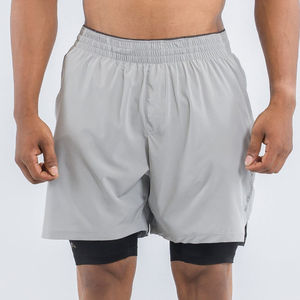 Logo personnalisé short d'entraînement double couche pour hommes 2-en-1 sports d'été poches de matériel de course à pied de gymnastique vêtements de gymnastique de musculation solides - Product Image 3