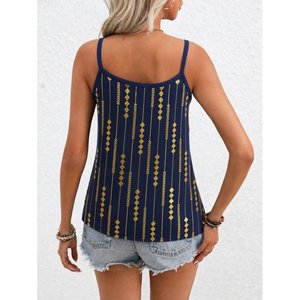 Blusa de viscosa estampada con cuello redondo y tirantes para mujer, 36809 - Azul marino - Product Image 3