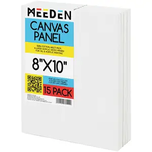 MEEDEN 15-Pack 8*10 Inches100 % pamuk 8oz Gesso-Primed sanat malzemeleri için boş beyaz tuval panelleri tuval panoları boyama