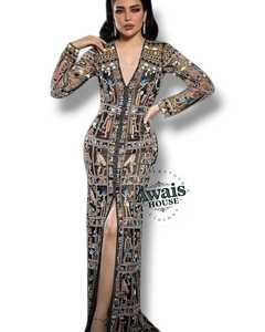 Robe de Soirée de Luxe Premium Broderie Perles Cristaux Diamants Col en V Longueur Ras du Sol Coupe A-Line Taille Empire Écologique - Product Image 4