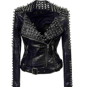 Chaqueta de cuero de vaca de tendencia con tachuelas personalizadas Chaqueta de cuero al por mayor Venta directa de fábrica - Product Image 4